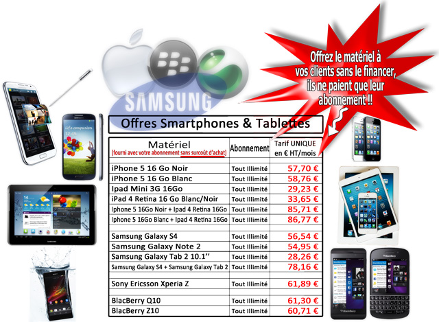 Offre Partenaires Smartphones Tablettes Apple Samsung Sony BlackBerry