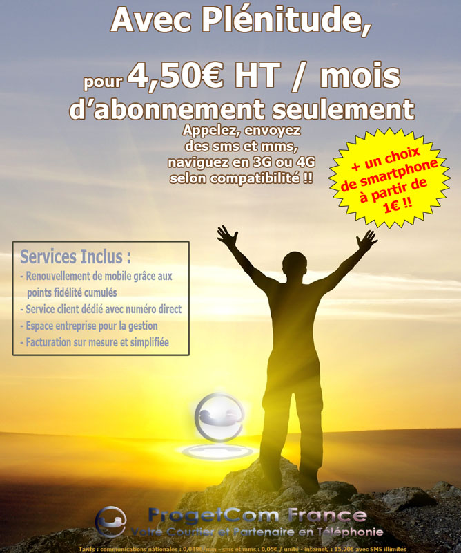 Offre Plénitude 4,50€ HT/mois d'abonnement